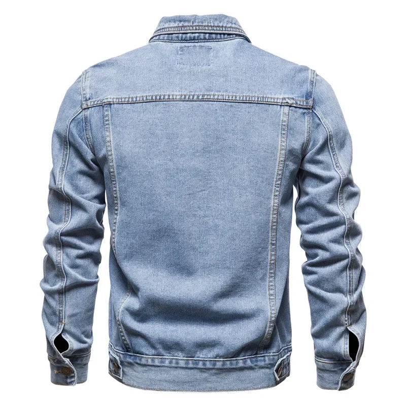 2025 Men's Slim Fit Denim Jacket Solid Cotton Casual Motorcycle Vintage Black/Blue Jeans Jacket for Autumn Fashion
